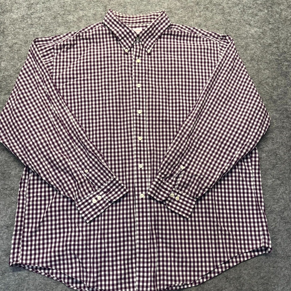 Brooks Brothers Shirt Mens 2XL Purple White Gingham 346 Cotton Button Down